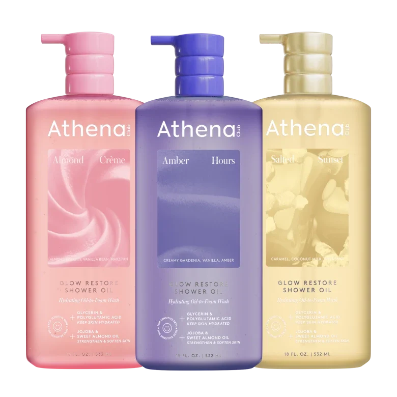 Glow Restore Shower Oil Trio V4 Almond Creme, Amber Hours, Salted Sunset